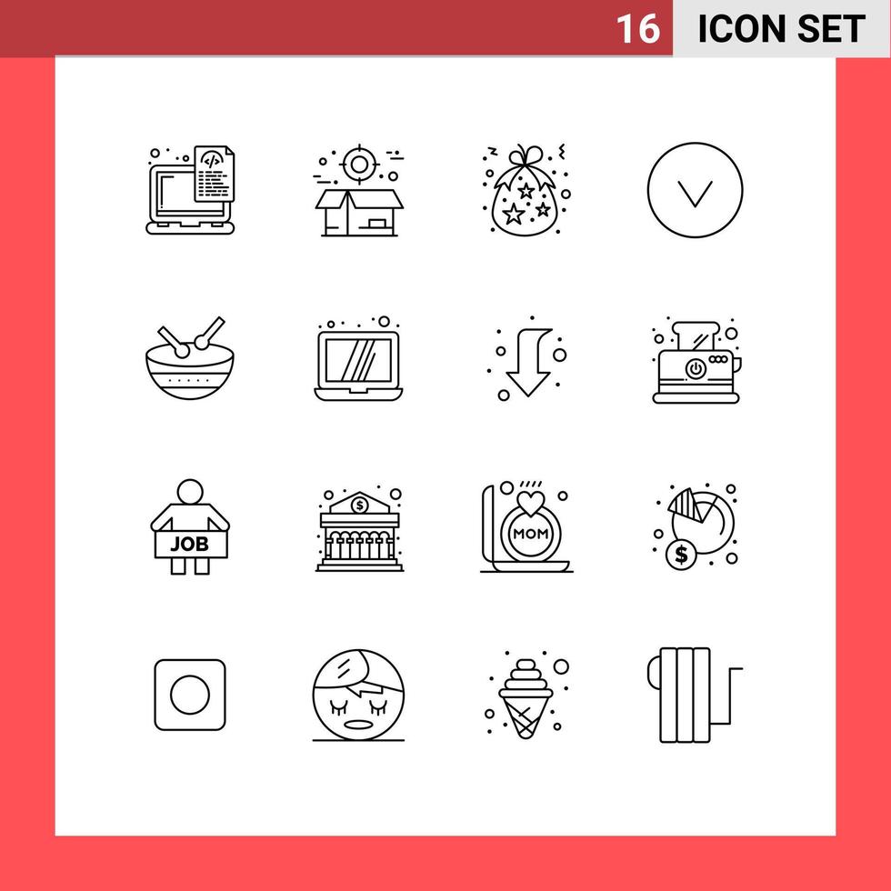 universeel icoon symbolen groep van 16 modern contouren van naar beneden pijl levering vakantie Kerstmis bewerkbare vector ontwerp elementen