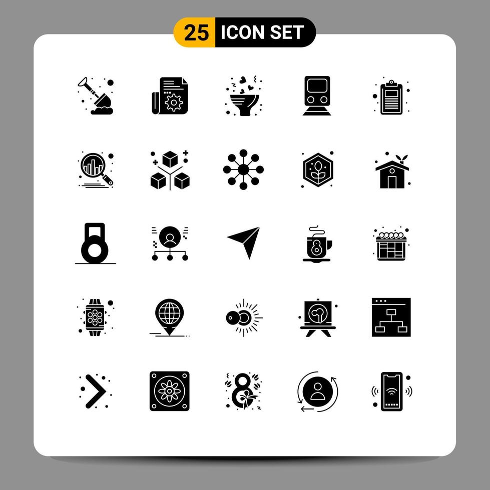 universeel icoon symbolen groep van 25 modern solide glyphs van controleren vervoer boeket trein het spoor bewerkbare vector ontwerp elementen