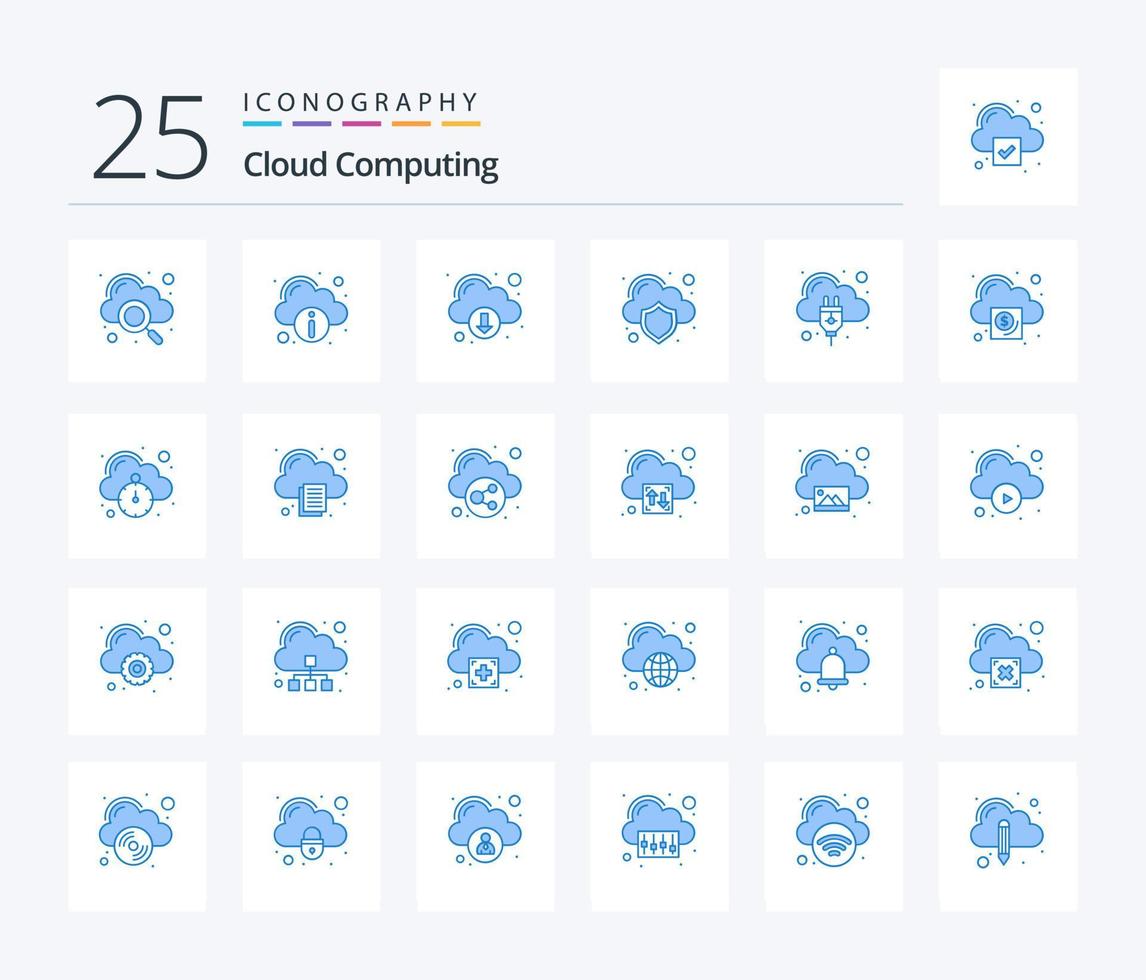 wolk berekenen 25 blauw kleur icoon pak inclusief internet verbinding. downloaden. bescherming. wolk vector