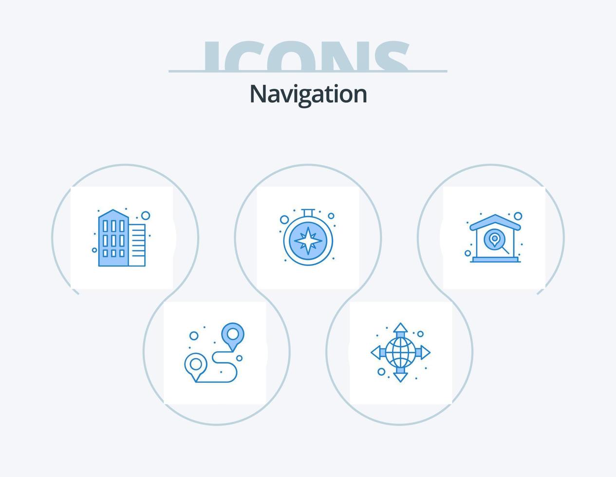navigatie blauw icoon pak 5 icoon ontwerp. huis. vind. gebouw. kaart. richting vector