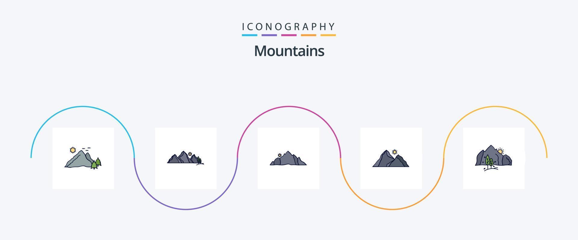 bergen lijn gevulde vlak 5 icoon pak inclusief . berg. boom. natuur vector