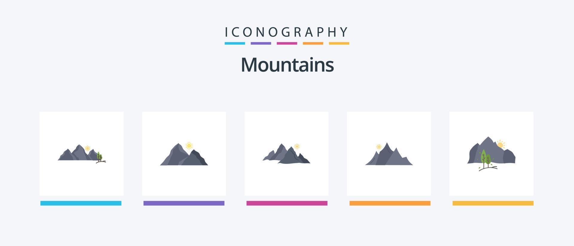 bergen vlak 5 icoon pak inclusief natuur. heuvel. natuur. zon. natuur. creatief pictogrammen ontwerp vector