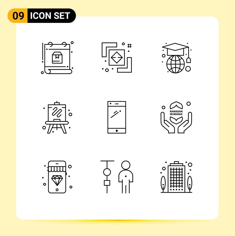 voorraad vector icoon pak van 9 lijn tekens en symbolen voor android slim telefoon onderwijs telefoon hobby's bewerkbare vector ontwerp elementen