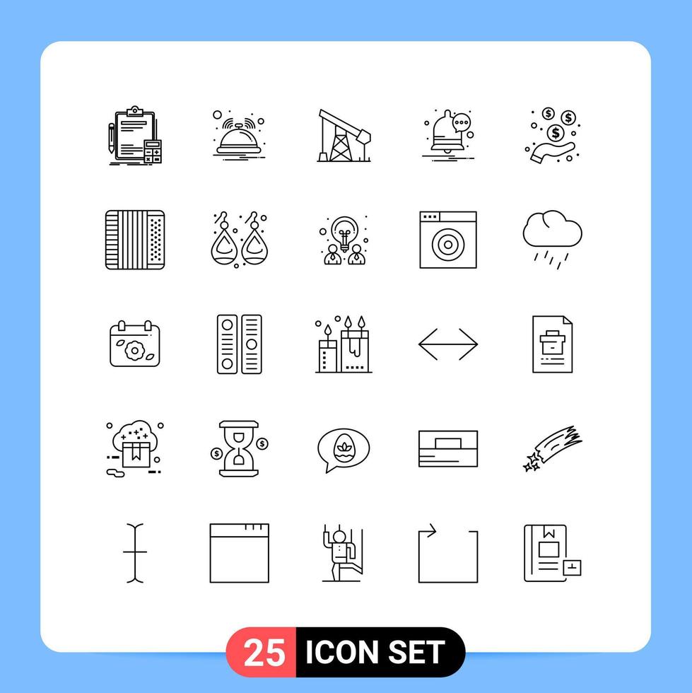 reeks van 25 modern ui pictogrammen symbolen tekens voor hand- kennisgeving onderhoud bericht gas bewerkbare vector ontwerp elementen
