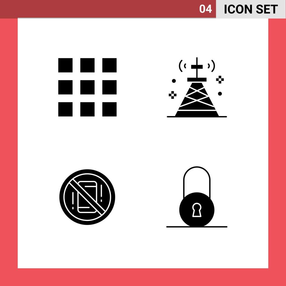 pictogram reeks van 4 gemakkelijk solide glyphs van rooster mobiel netwerk toren telefoon bewerkbare vector ontwerp elementen