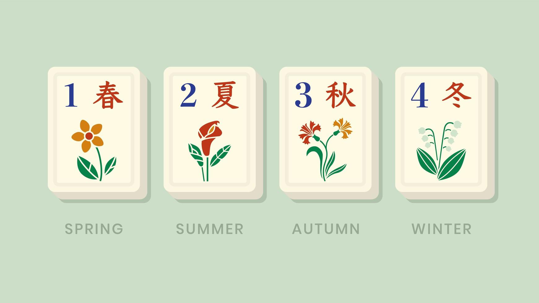 mahjong seizoenen bloemenbonustegels vector