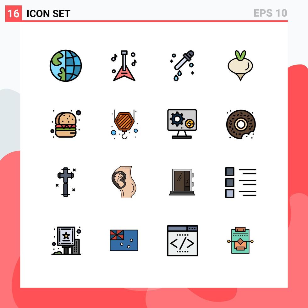 reeks van 16 modern ui pictogrammen symbolen tekens voor voedsel hamburger druppelaar voorjaar raap bewerkbare creatief vector ontwerp elementen