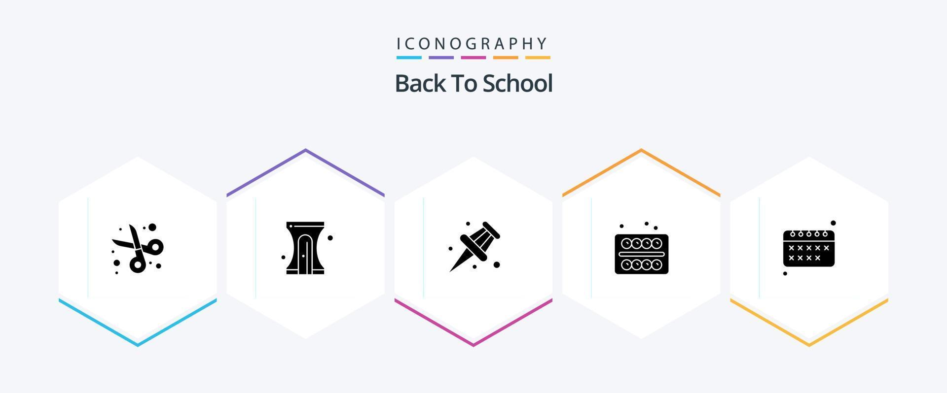 terug naar school- 25 glyph icoon pak inclusief onderwijs. leerling. slijper. school. kantoor vector