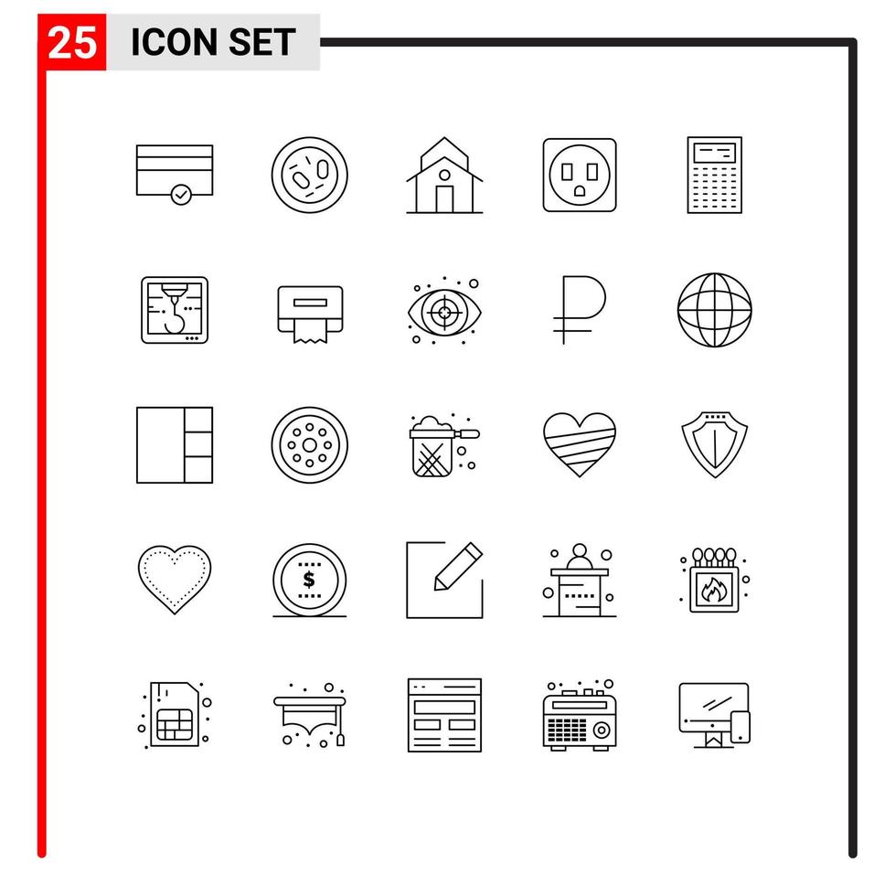 reeks van 25 vector lijnen Aan rooster voor apparaat berekenen gebouw stopcontact toren bewerkbare vector ontwerp elementen