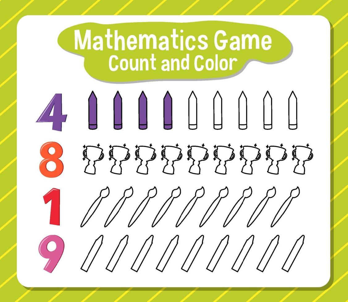 wiskunde spel tellen en kleuren werkblad voor student vector