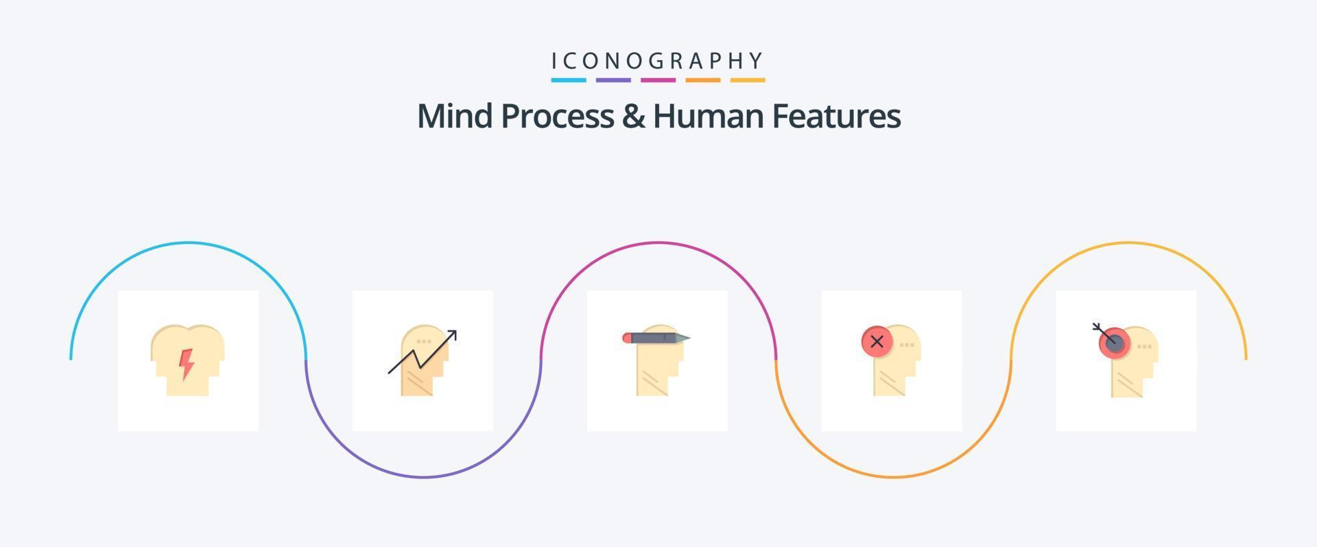 geest werkwijze en menselijk Kenmerken vlak 5 icoon pak inclusief menselijk. mislukking. verstand. brein. denken vector
