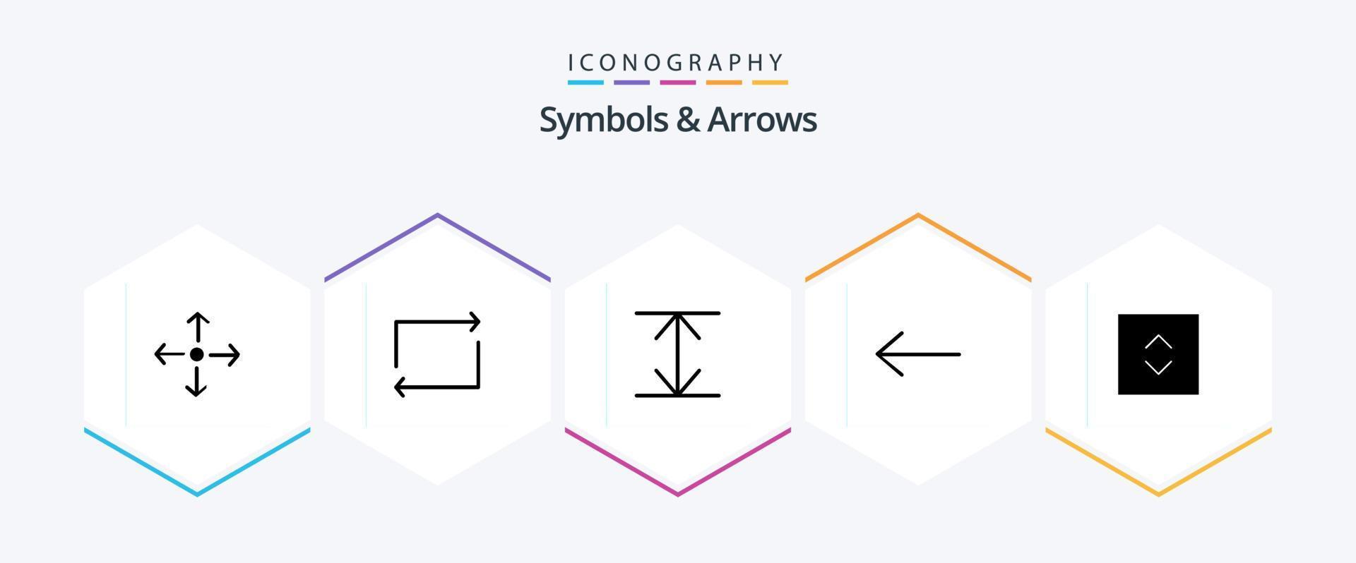 symbolen en pijlen 25 glyph icoon pak inclusief . pijl. plein vector