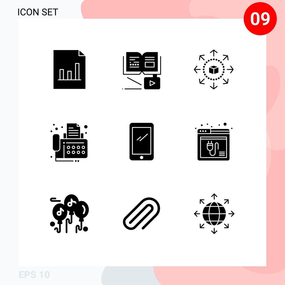 modern reeks van 9 solide glyphs pictogram van mobiel telefoon eshop apparaat contact bewerkbare vector ontwerp elementen