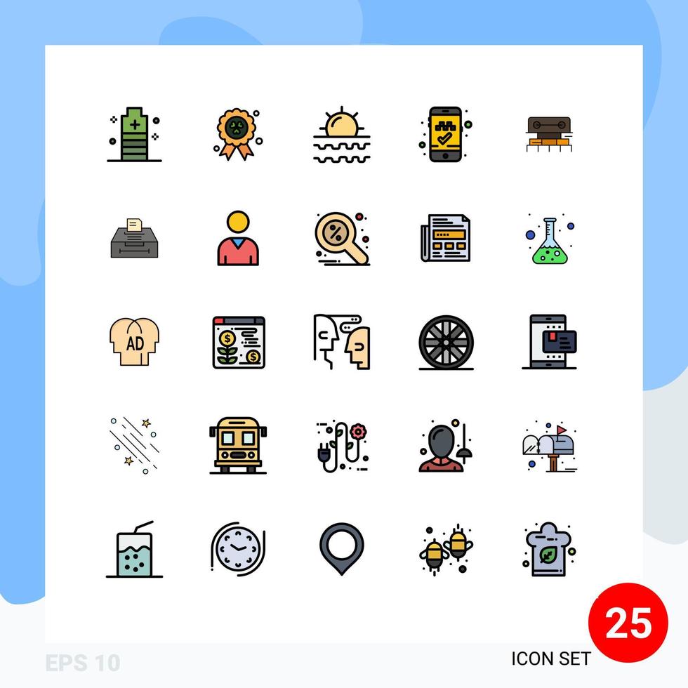 25 thematisch vector gevulde lijn vlak kleuren en bewerkbare symbolen van bouw mobiel app strand online taxi reservering vakantie bewerkbare vector ontwerp elementen