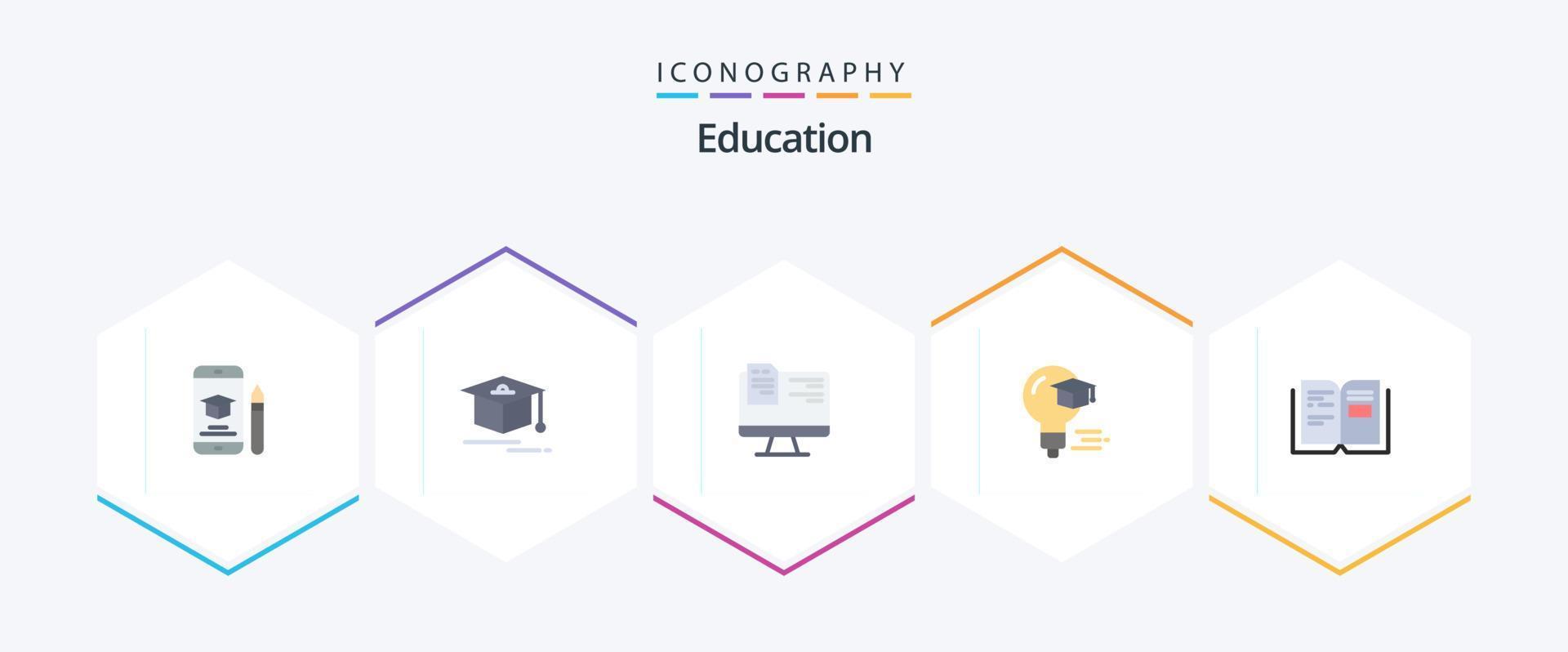 onderwijs 25 vlak icoon pak inclusief onderwijs. diploma uitreiking. computer. onderwijs. lamp vector