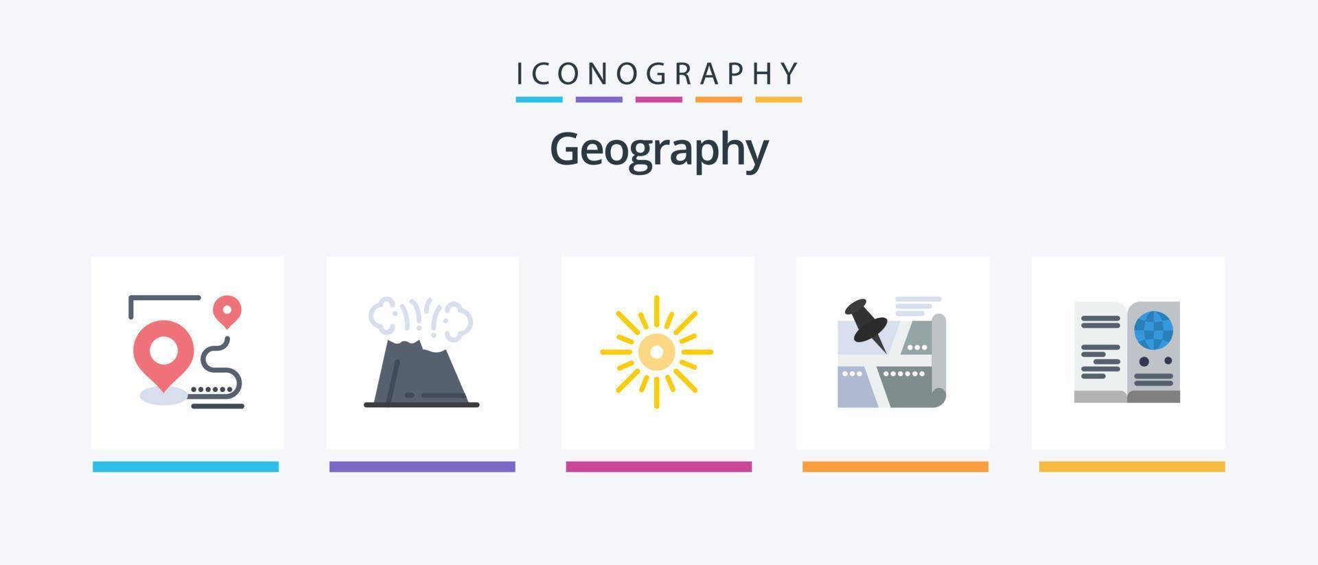 geo- grafisch vlak 5 icoon pak inclusief positie. plaats. natuur. het weer. ochtend. creatief pictogrammen ontwerp vector