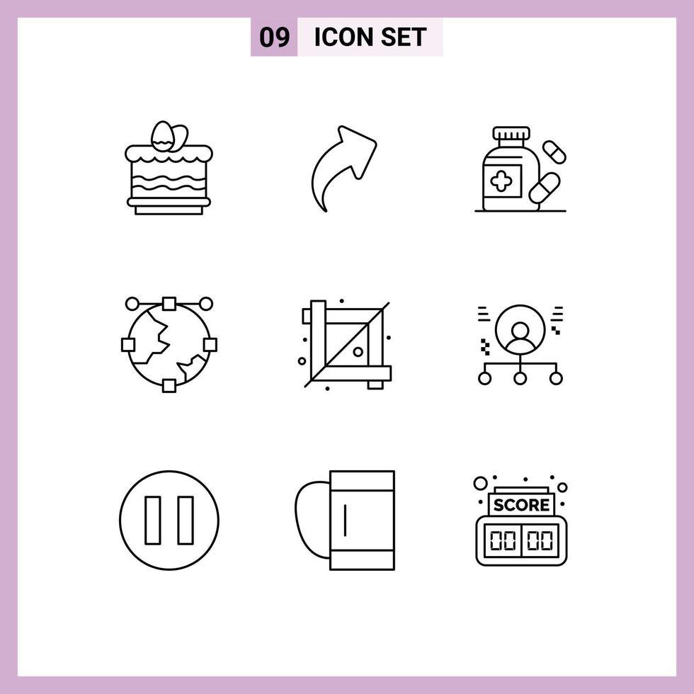 reeks van 9 modern ui pictogrammen symbolen tekens voor Bijsnijden gereedschap lijn medisch wereldbol ontwerp bewerkbare vector ontwerp elementen