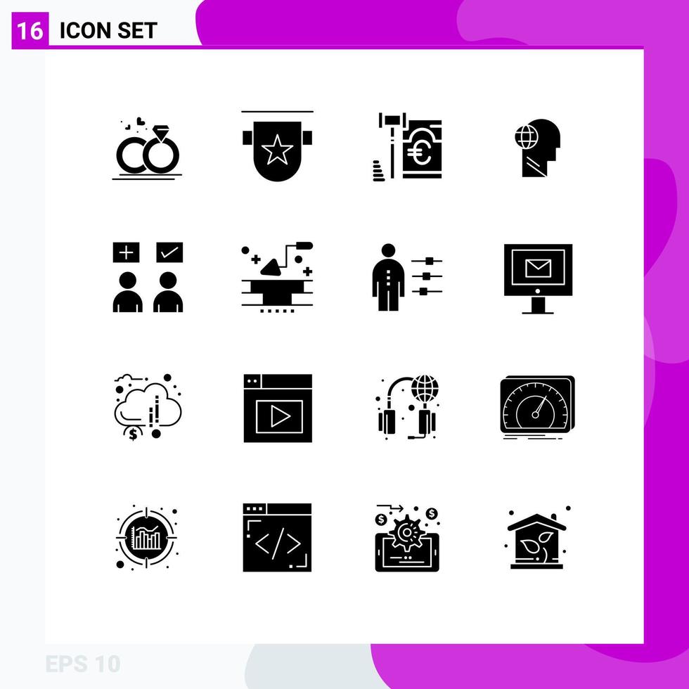 voorraad vector icoon pak van 16 lijn tekens en symbolen voor denken hoofd postzegel wereldbol wet bewerkbare vector ontwerp elementen