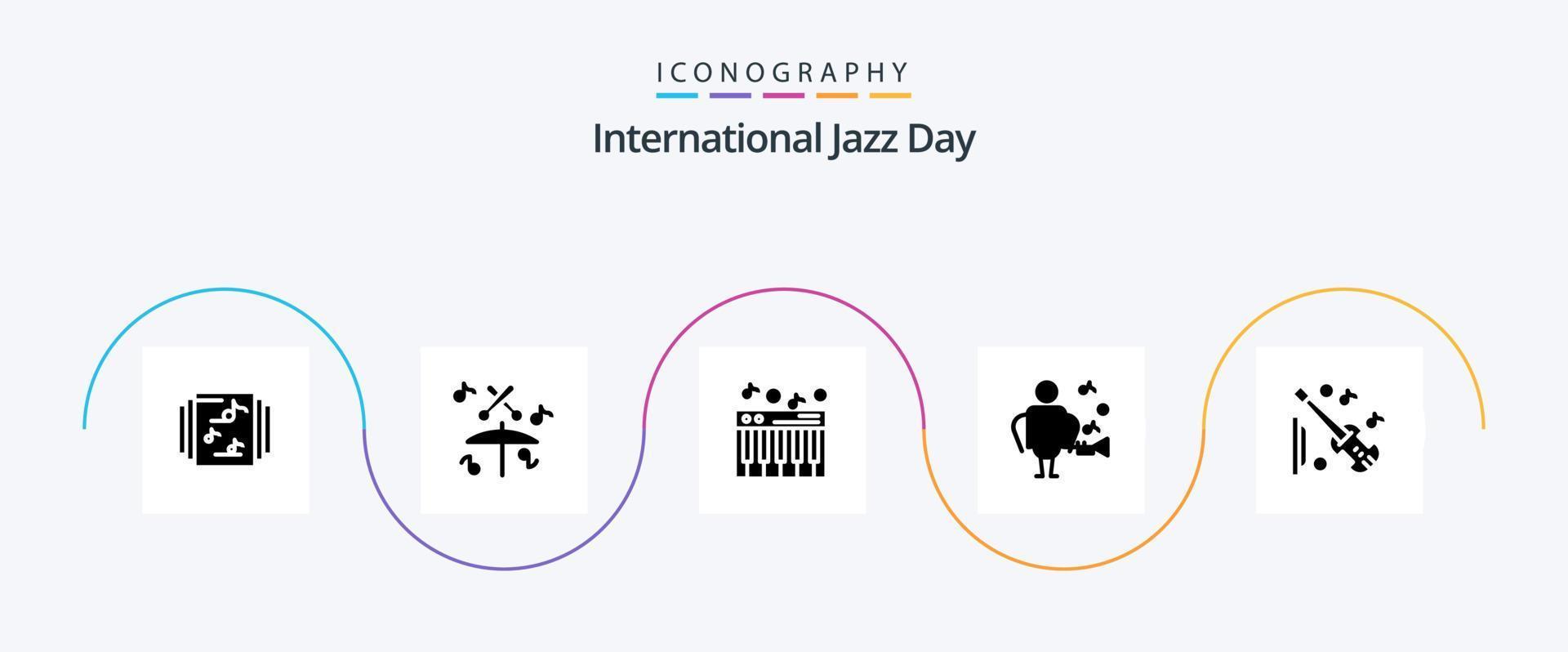 Internationale jazz- dag glyph 5 icoon pak inclusief gitaar . zanger. muziek- . vector