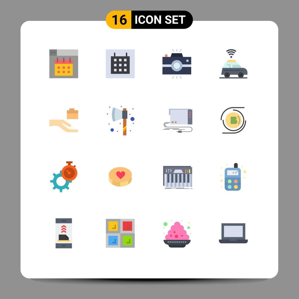 16 vlak kleur concept voor websites mobiel en apps delen map camera kaart auto bewerkbare pak van creatief vector ontwerp elementen