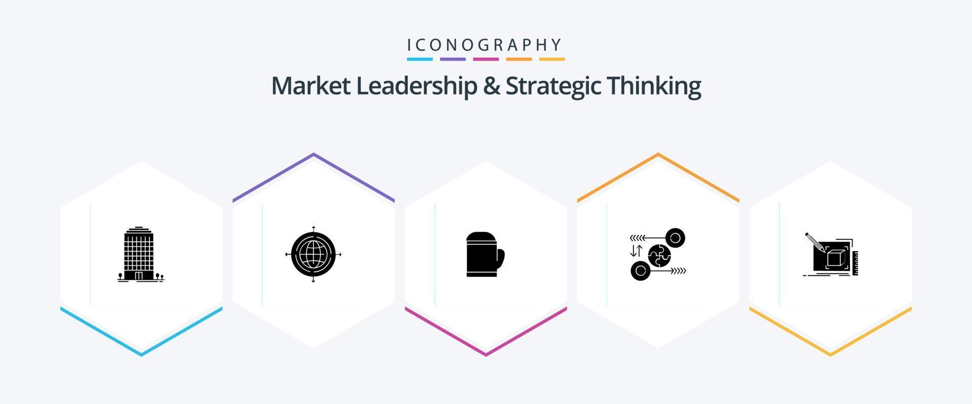 markt leiderschap en strategisch denken 25 glyph icoon pak inclusief tekening. marketing. handschoen. idee. puzzel vector