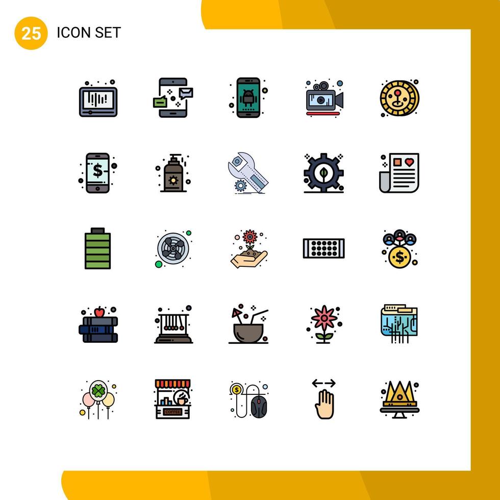 pak van 25 modern gevulde lijn vlak kleuren tekens en symbolen voor web afdrukken media zo net zo munt film afzet camera app bewerkbare vector ontwerp elementen