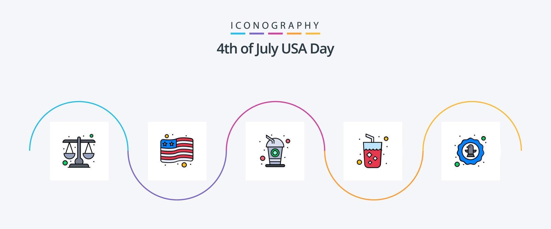 Verenigde Staten van Amerika lijn gevulde vlak 5 icoon pak inclusief viering. Amerikaans. cola. wijn. drinken vector