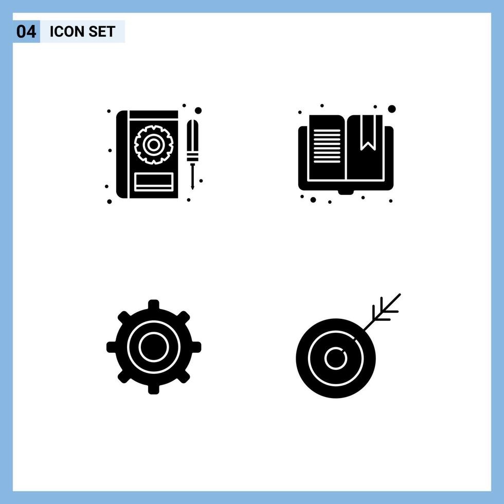 groep van 4 modern solide glyphs reeks voor boek uitrusting reparatie Open radertjes bewerkbare vector ontwerp elementen