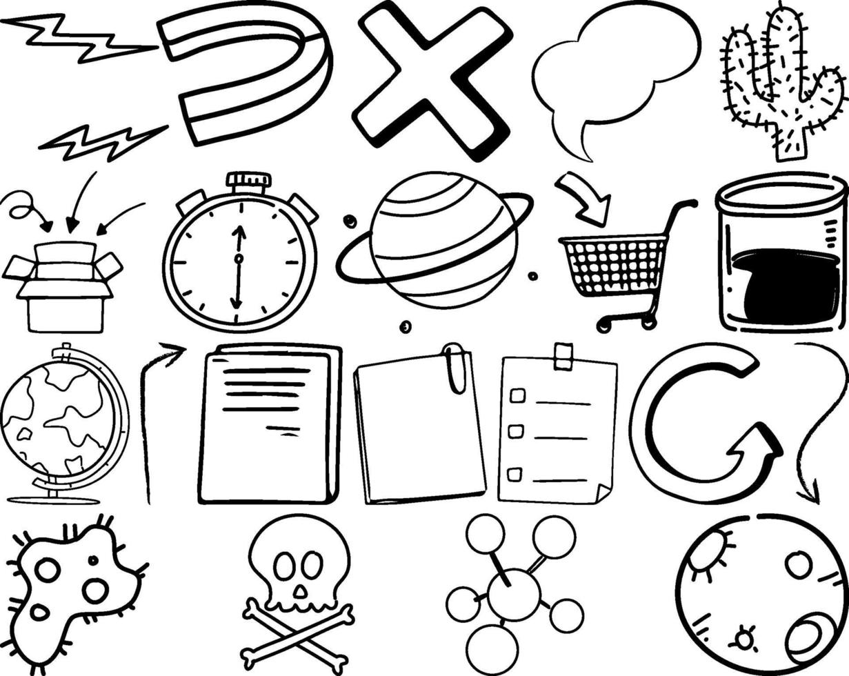 set item en symbool hand getrokken doodle vector