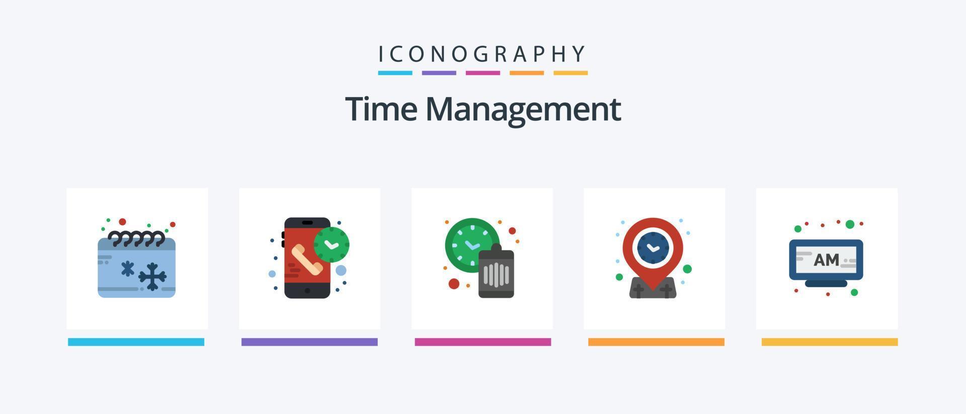tijd beheer vlak 5 icoon pak inclusief alarm. gericht op. tijd. plaats. afval. creatief pictogrammen ontwerp vector