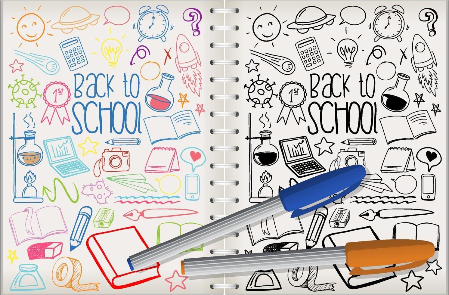 set school element doodle op notebook vector