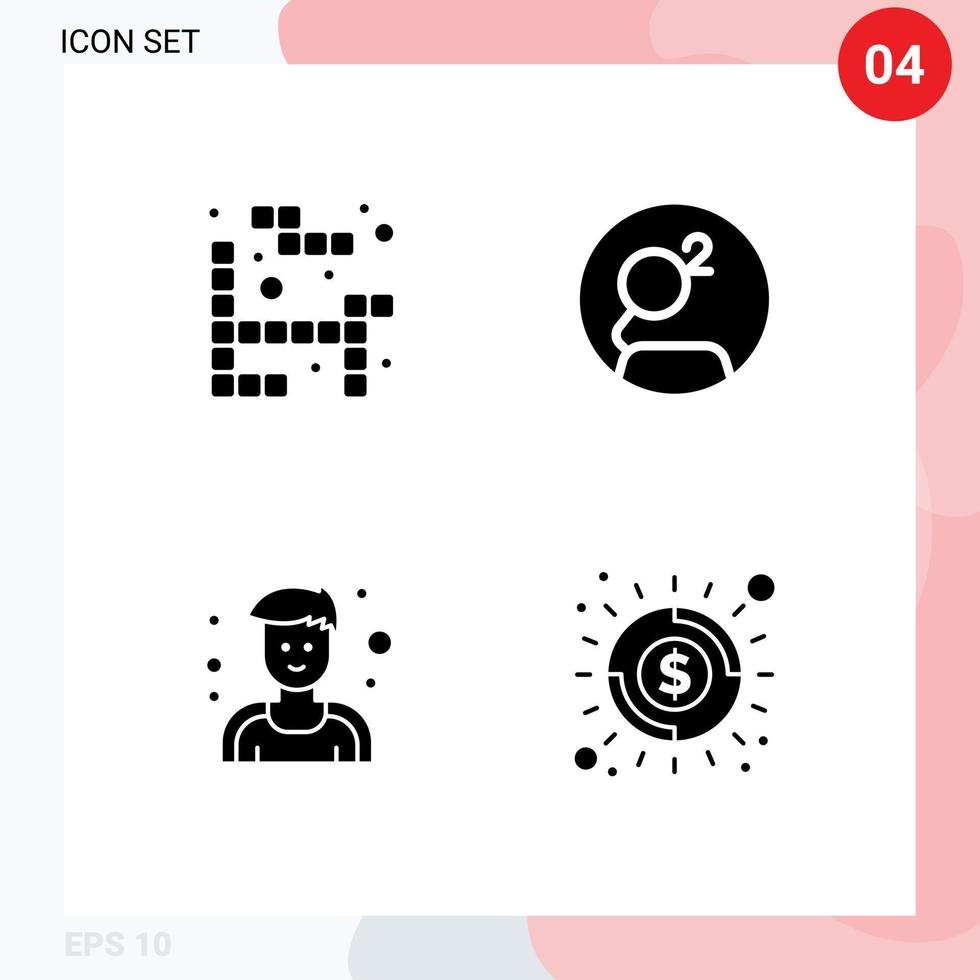 reeks van 4 reclame solide glyphs pak voor Tetris sportman lekker munt crypto valuta economie bewerkbare vector ontwerp elementen