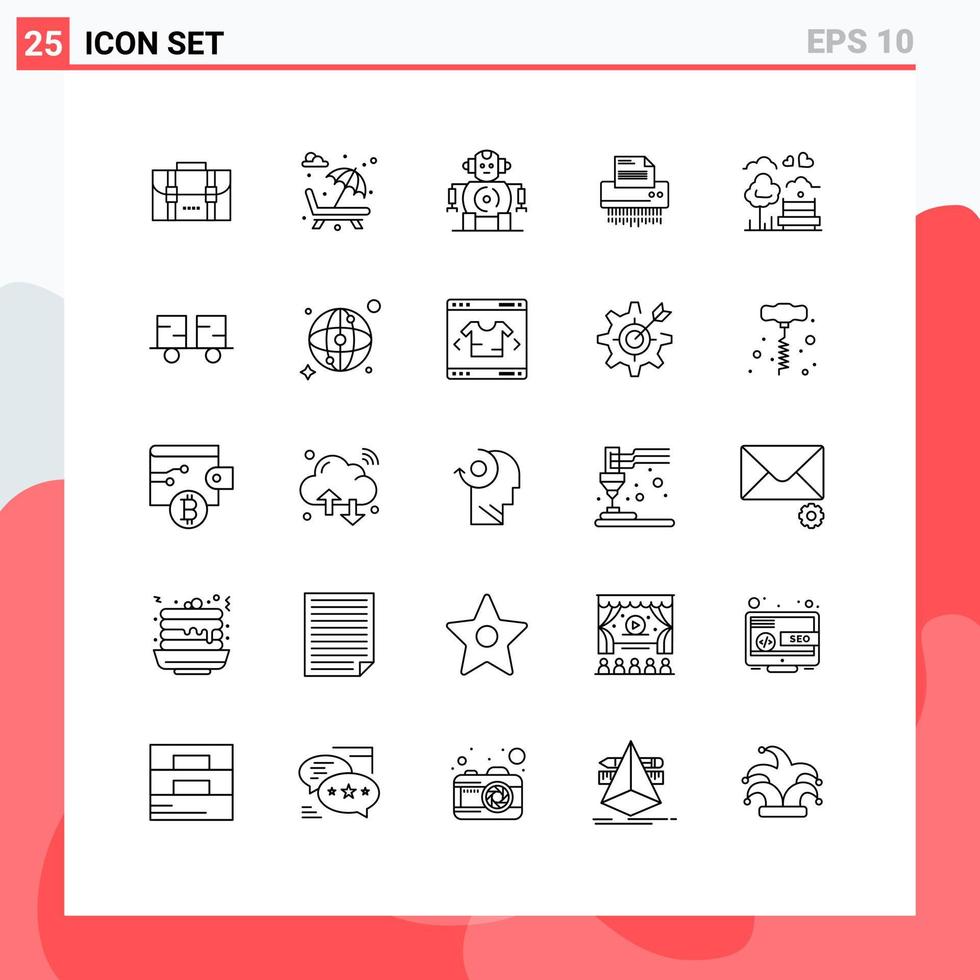 modern reeks van 25 lijnen pictogram van kantoor het dossier valentijnsdag dag gegevens shredder bewerkbare vector ontwerp elementen