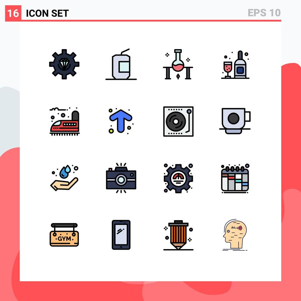reeks van 16 modern ui pictogrammen symbolen tekens voor glas drinken snel voedsel wetenschap laboratorium wetenschap bewerkbare creatief vector ontwerp elementen
