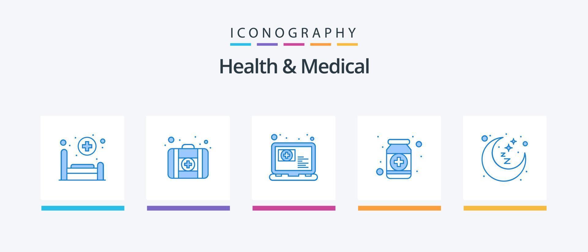 Gezondheid en medisch blauw 5 icoon pak inclusief nacht. geneesmiddel. online. Gezondheid. geschiktheid. creatief pictogrammen ontwerp vector