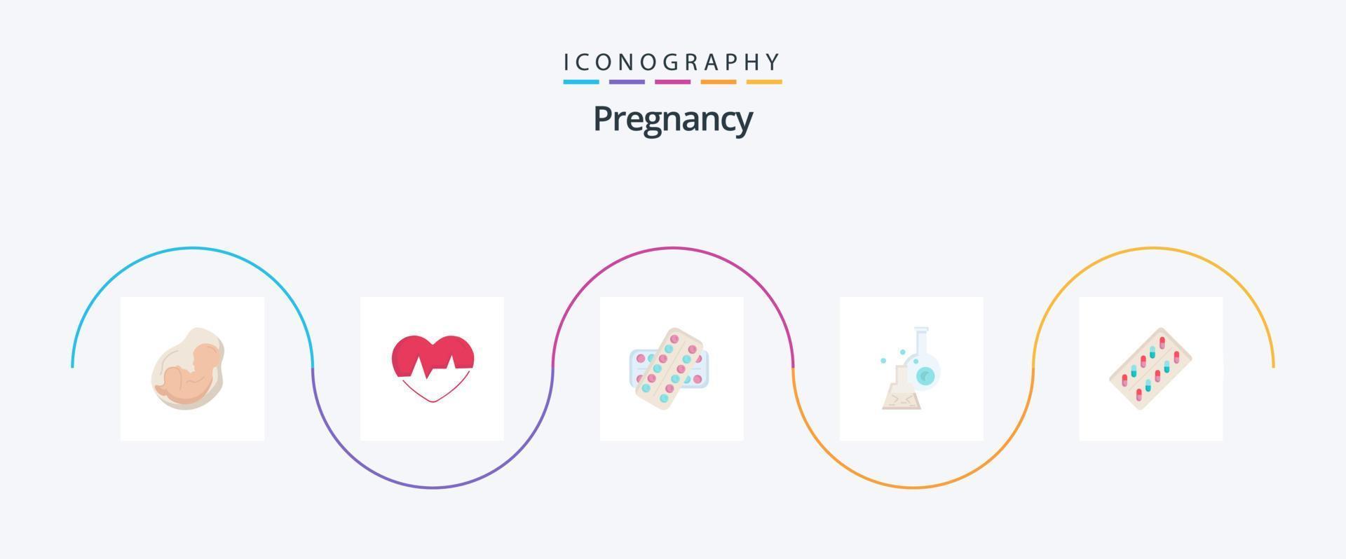 zwangerschap vlak 5 icoon pak inclusief . tablet. hartslag. drugs. geneeskunde vector