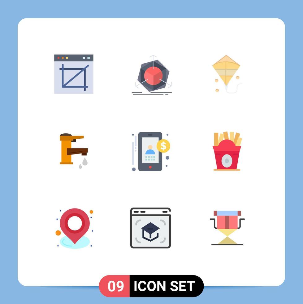 pak van 9 modern vlak kleuren tekens en symbolen voor web afdrukken media zo net zo laten vallen water voorwerp kraan kraanwater bewerkbare vector ontwerp elementen
