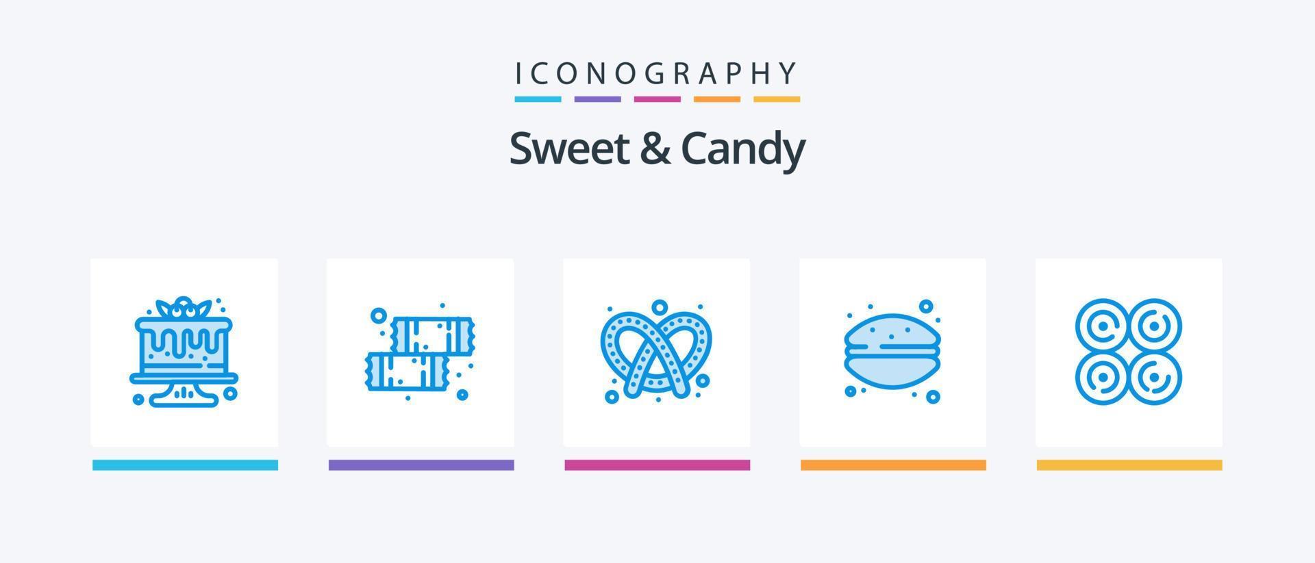 zoet en snoep blauw 5 icoon pak inclusief eten. macaroni. bakken. Frans macaron. taart. creatief pictogrammen ontwerp vector