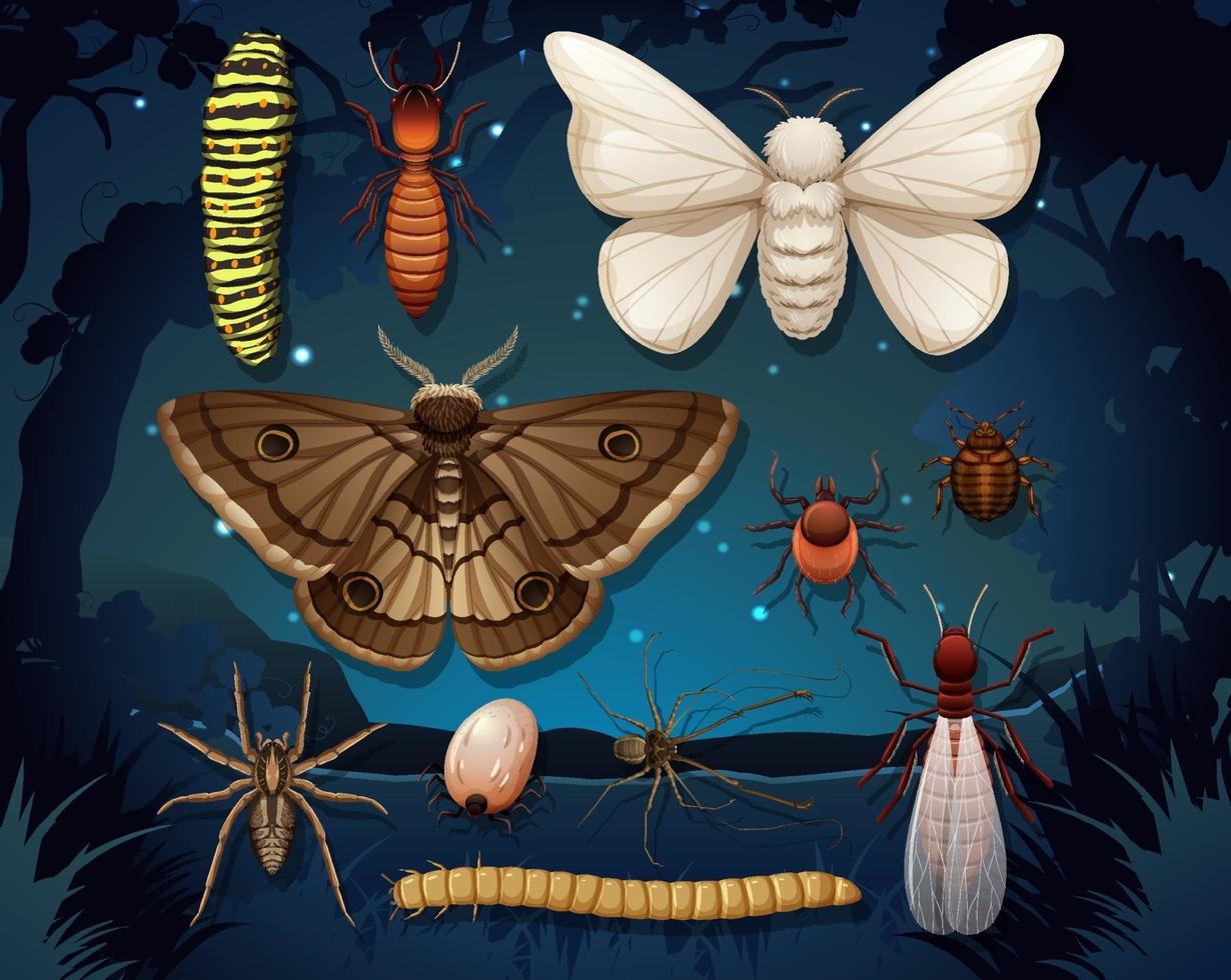 set van verschillende insecten geïsoleerd vector