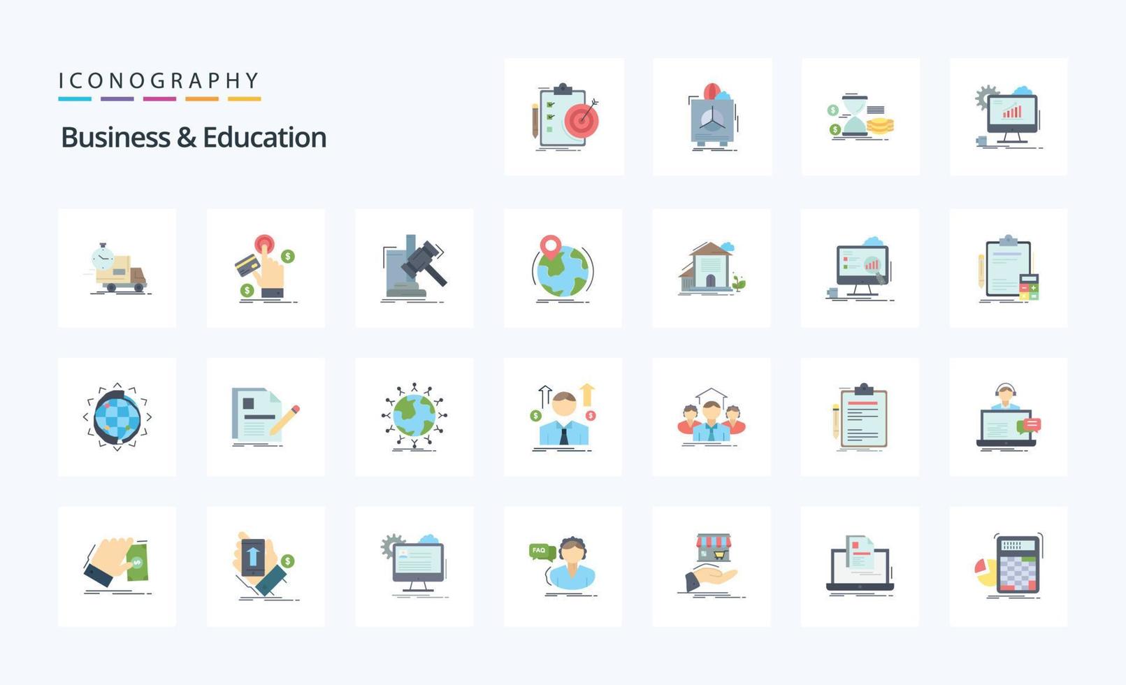 25 bedrijf en onderwijs vlak kleur icoon pak vector