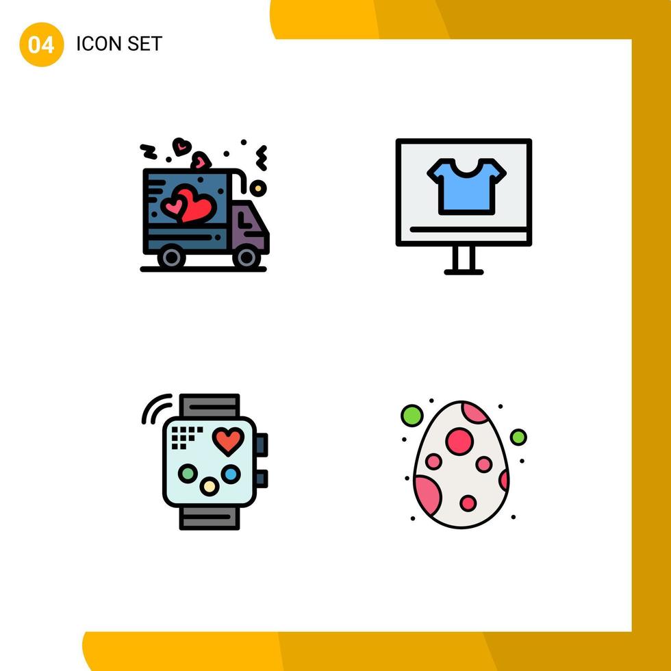 mobiel koppel gevulde lijn vlak kleur reeks van 4 pictogrammen van levering werkzaamheid vrachtauto kopen geschiktheid bewerkbare vector ontwerp elementen