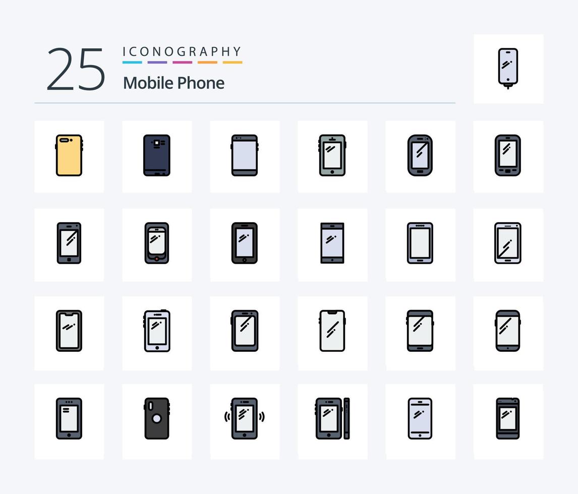 mobiel telefoon 25 lijn gevulde icoon pak inclusief mobiel. telefoon. huawei. camera. mobiel vector