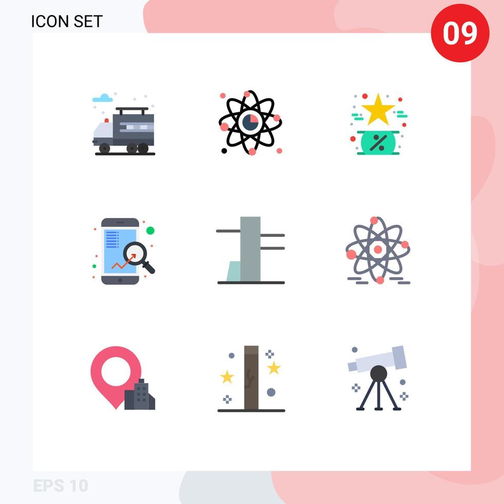 9 thematisch vector vlak kleuren en bewerkbare symbolen van gereedschap en gereedschap zoeken zwart mobiel ster bewerkbare vector ontwerp elementen