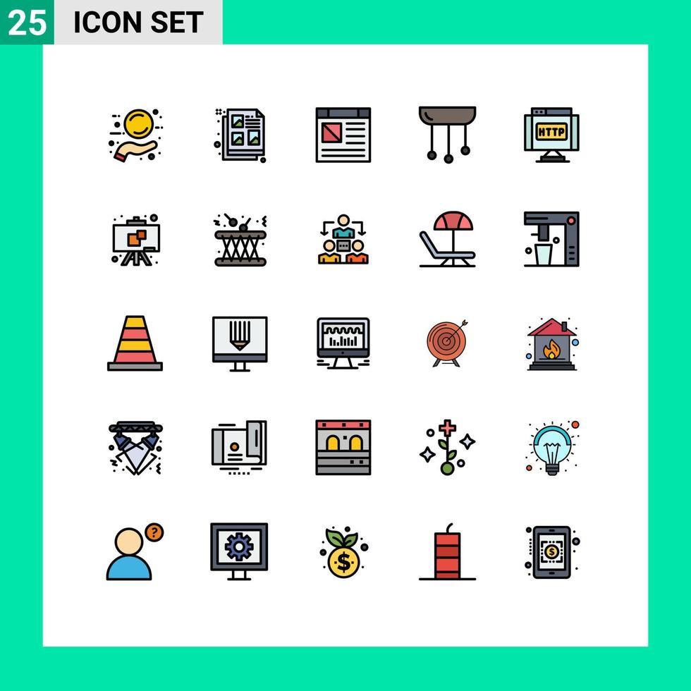 modern reeks van 25 gevulde lijn vlak kleuren pictogram van domein interieur app huis kroonluchter bewerkbare vector ontwerp elementen