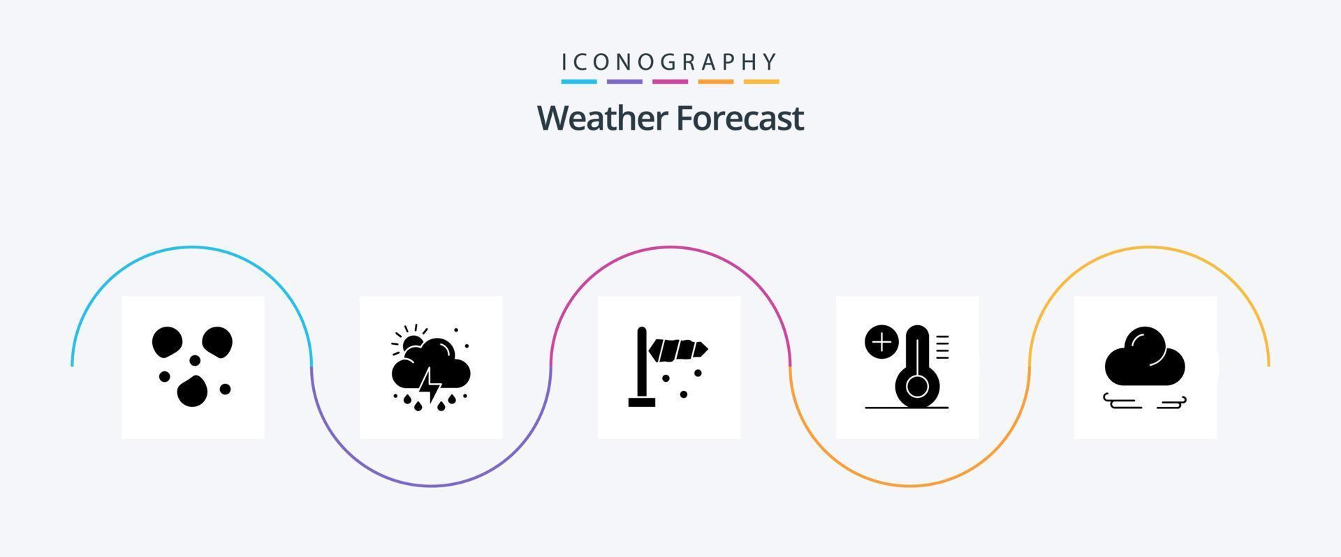 weer glyph 5 icoon pak inclusief . halve maan. richting. wolk. temperatuur vector