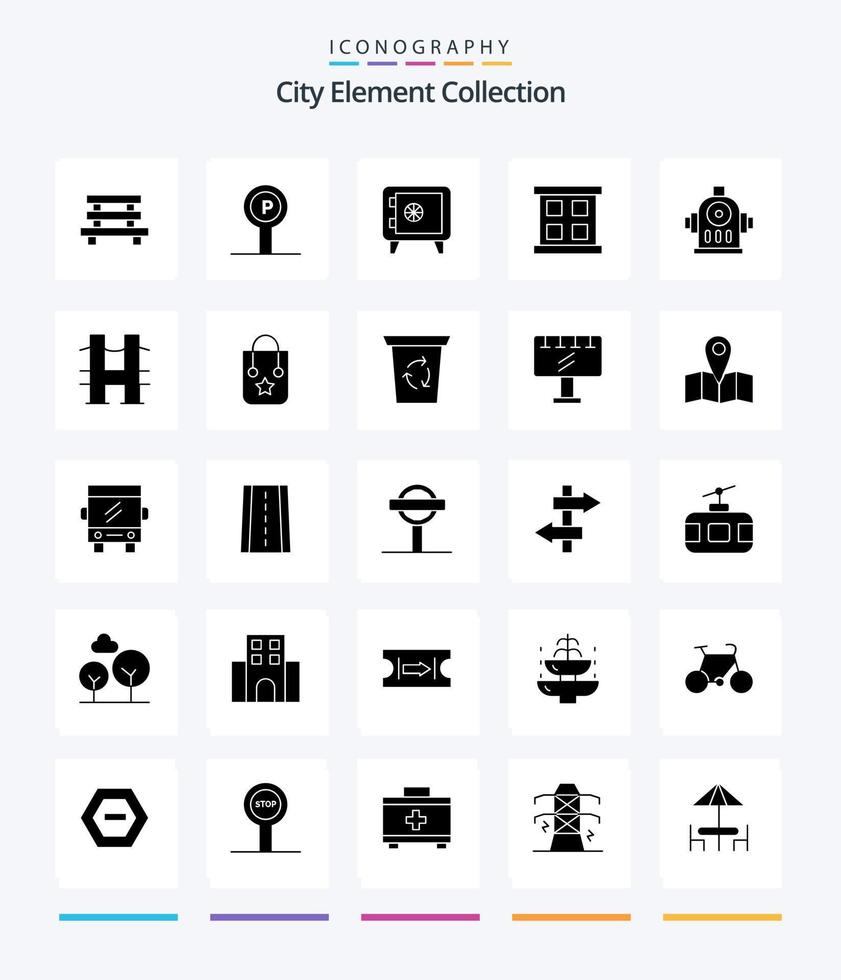 creatief stad element verzameling 25 glyph solide zwart icoon pak zo net zo kader. reis. parkeren. kluisje. vector