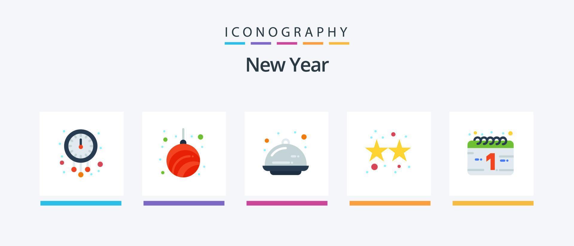nieuw jaar vlak 5 icoon pak inclusief feest. voetzoeker. nieuwe. viering. dienblad. creatief pictogrammen ontwerp vector