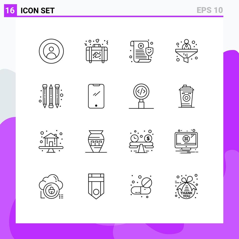 groep van 16 contouren tekens en symbolen voor potlood filter bruiloft conversie veiligheid bewerkbare vector ontwerp elementen