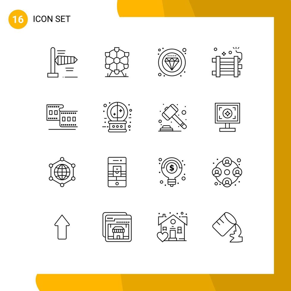 reeks van 16 modern ui pictogrammen symbolen tekens voor film camera kwaliteit partij bom explosief bewerkbare vector ontwerp elementen