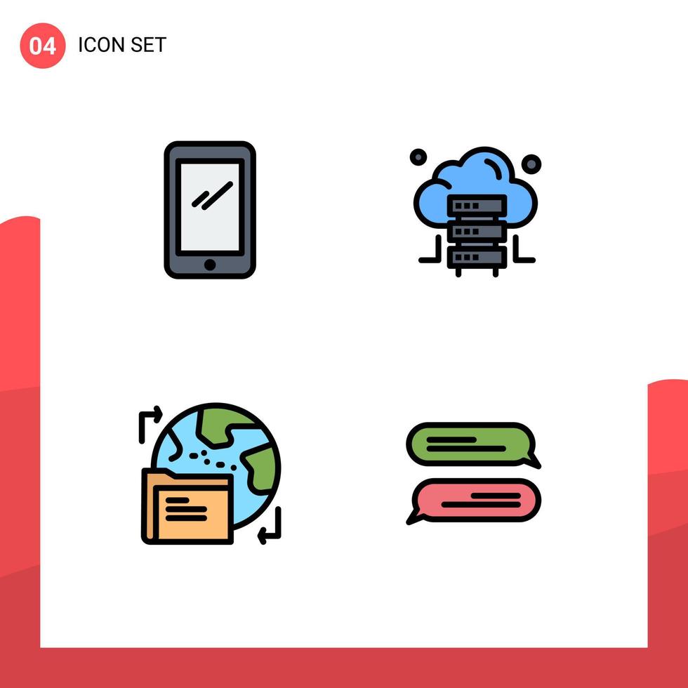 4 thematisch vector gevulde lijn vlak kleuren en bewerkbare symbolen van telefoon wereld android hosting gegevens bewerkbare vector ontwerp elementen